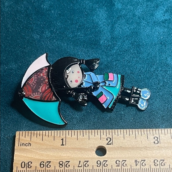 Colorful Umbrella Girl Enamel Brooch - Picture 6 of 6